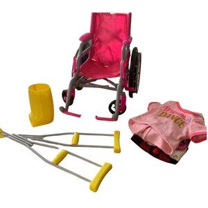 Our Generation Wheelchair Crutches & Cast Set + 3 18" Doll Outfits